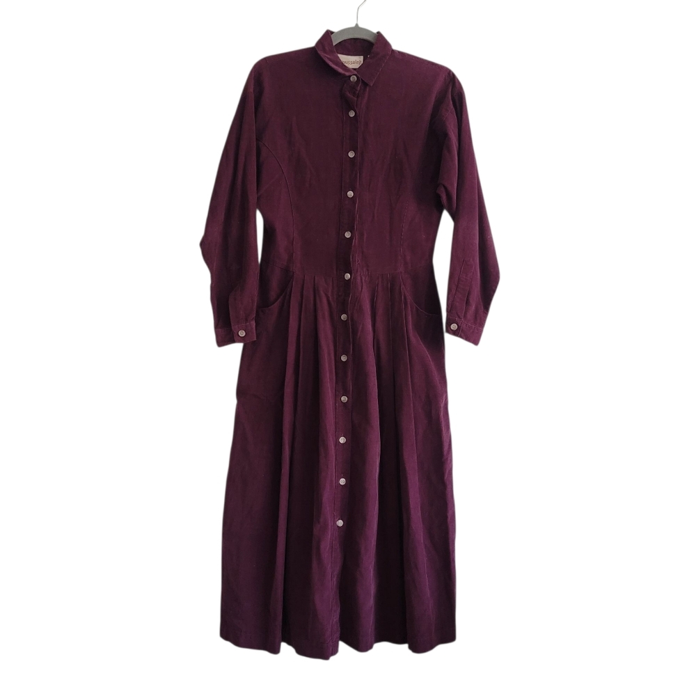 VTG Alain Toussaint Purple Long Sleeve Modest Button Front Dress Size 6 Corduroy